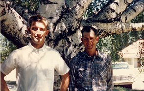 Carey twins: Under the weeping birch at their mother's house.